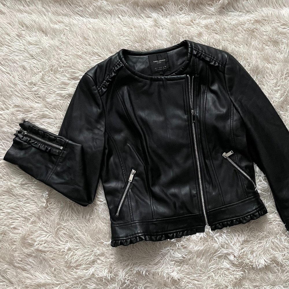Zara Ruffled Faux Leather Jacket - Trafaluc